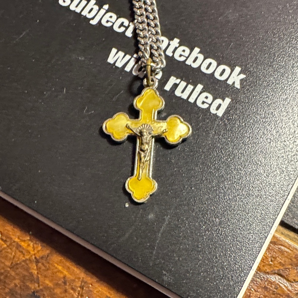 Yellow and Silver Like Cross Pendant Necklace